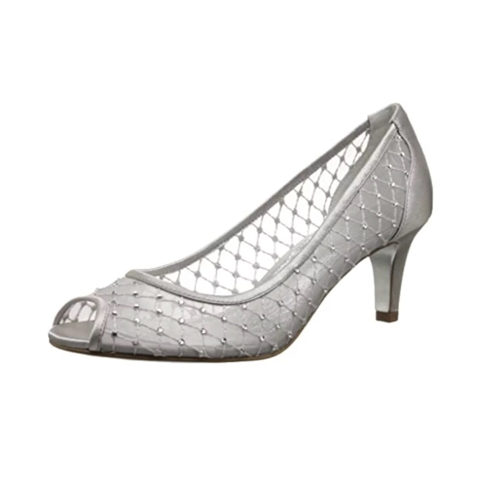 NWT Adrianna Papell Womens Jamie Silver Mesh Jeweled Open Toe Pump Shoe Size 11M